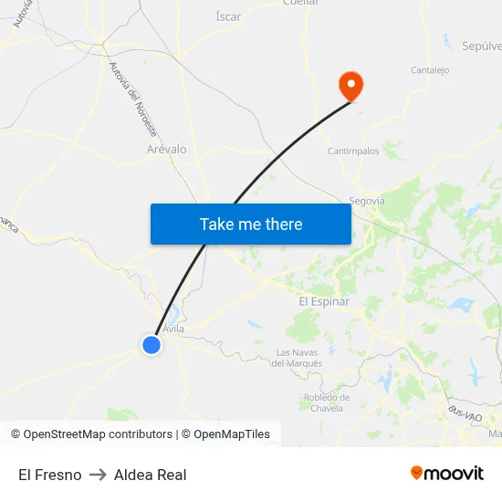 El Fresno to Aldea Real map