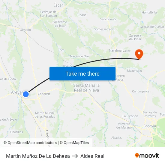 Martín Muñoz De La Dehesa to Aldea Real map