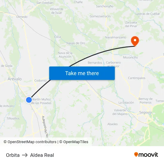 Orbita to Aldea Real map