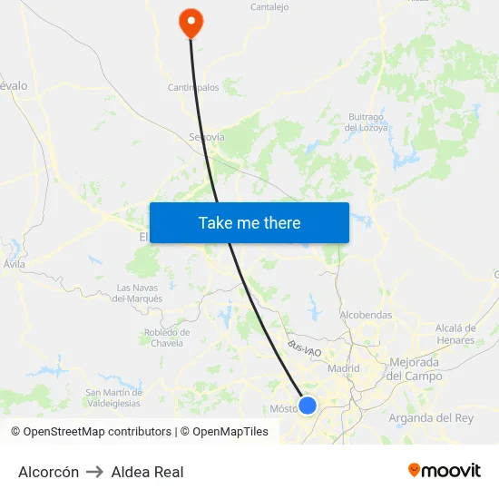 Alcorcón to Aldea Real map