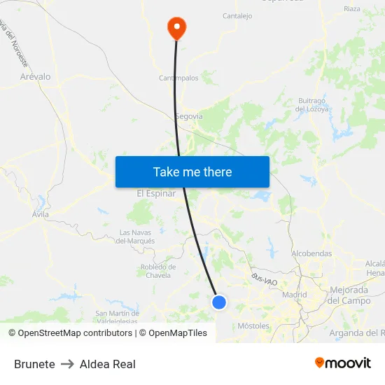 Brunete to Aldea Real map