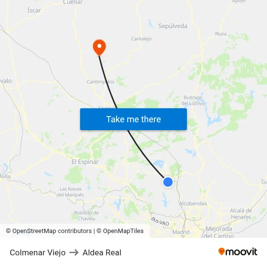 Colmenar Viejo to Aldea Real map