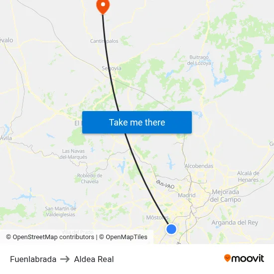Fuenlabrada to Aldea Real map