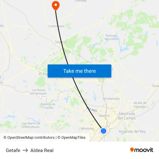 Getafe to Aldea Real map