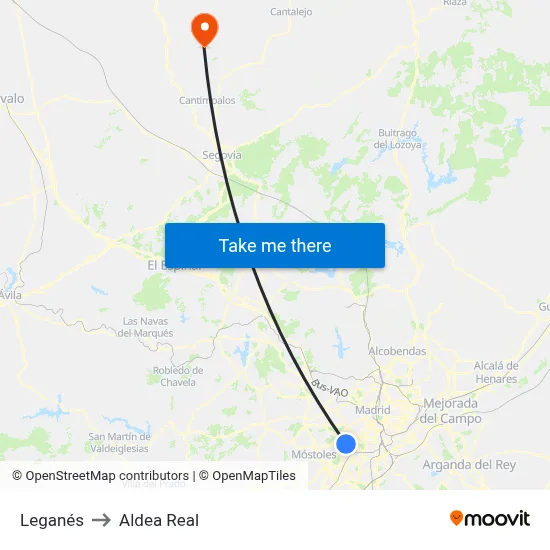 Leganés to Aldea Real map
