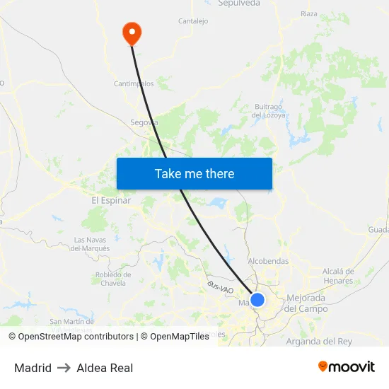 Madrid to Aldea Real map