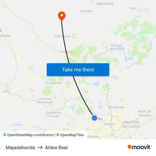 Majadahonda to Aldea Real map