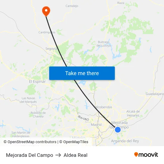 Mejorada Del Campo to Aldea Real map