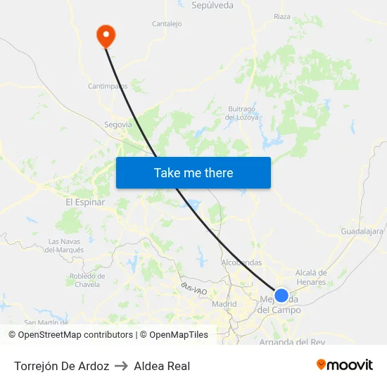 Torrejón De Ardoz to Aldea Real map