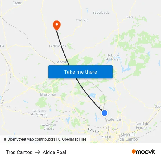 Tres Cantos to Aldea Real map
