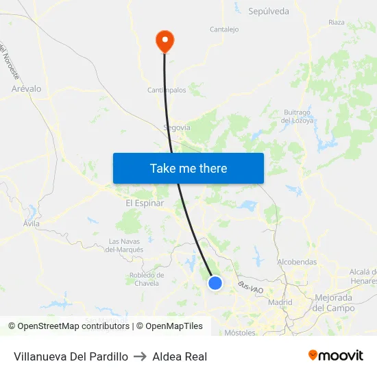 Villanueva Del Pardillo to Aldea Real map