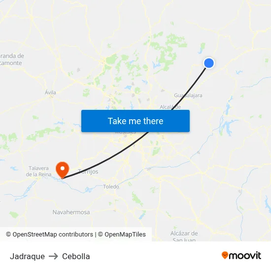 Jadraque to Cebolla map
