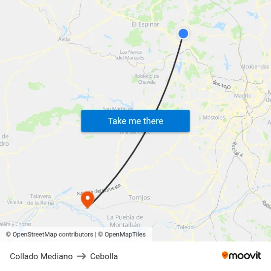 Collado Mediano to Cebolla map