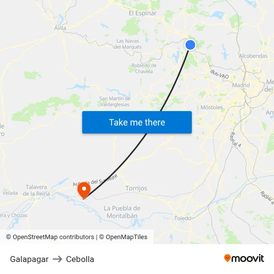 Galapagar to Cebolla map
