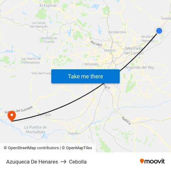 Azuqueca De Henares to Cebolla map