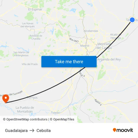 Guadalajara to Cebolla map