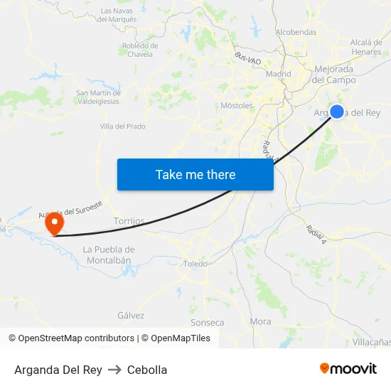 Arganda Del Rey to Cebolla map