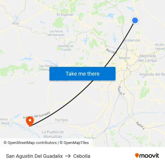 San Agustín Del Guadalix to Cebolla map