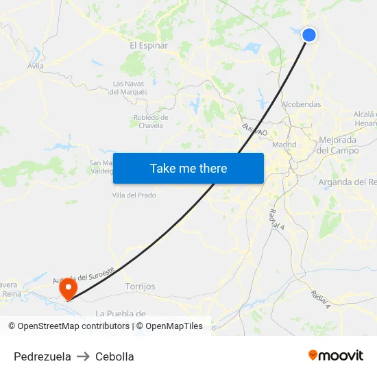 Pedrezuela to Cebolla map