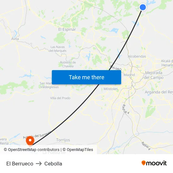 El Berrueco to Cebolla map