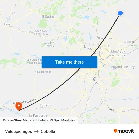 Valdepiélagos to Cebolla map