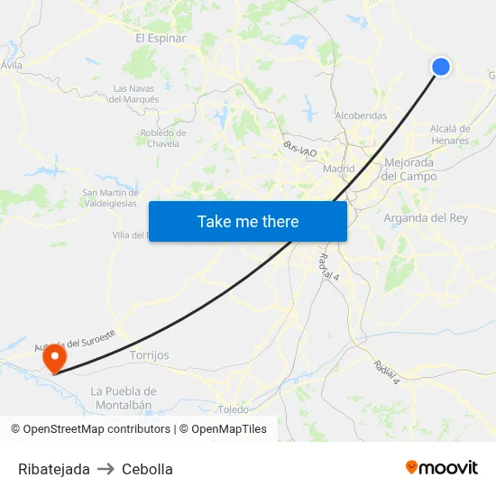 Ribatejada to Cebolla map