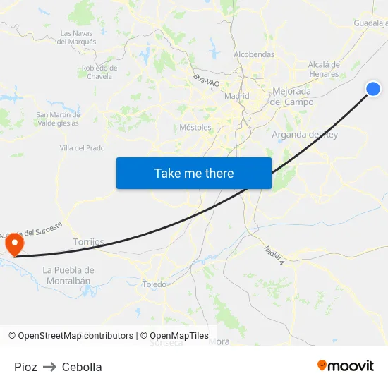 Pioz to Cebolla map