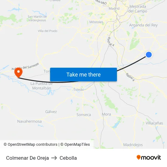 Colmenar De Oreja to Cebolla map