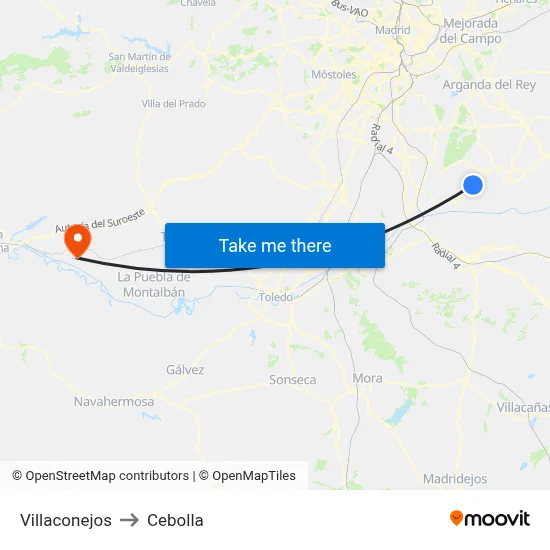Villaconejos to Cebolla map