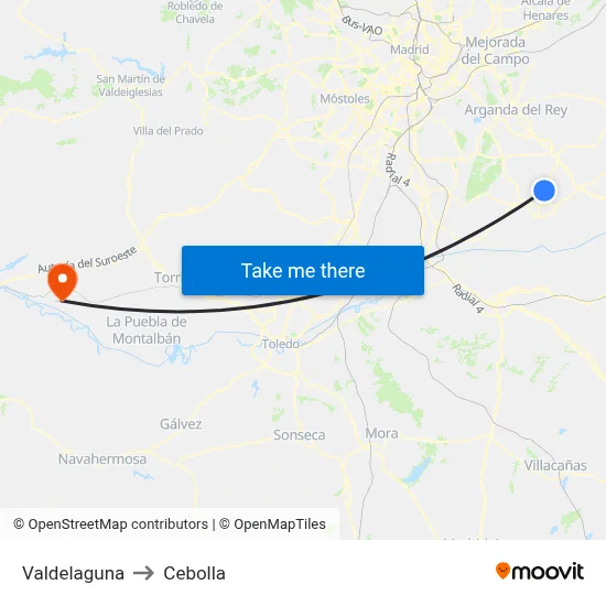 Valdelaguna to Cebolla map