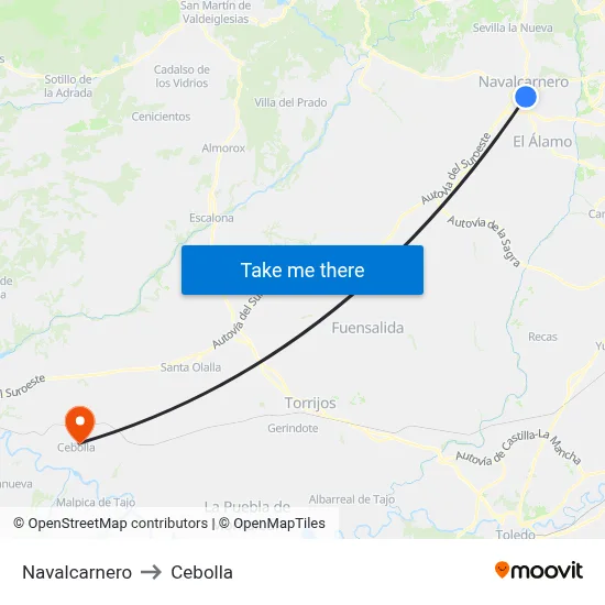Navalcarnero to Cebolla map