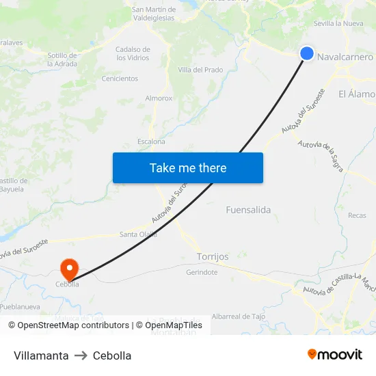 Villamanta to Cebolla map