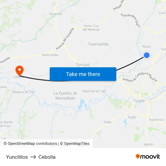 Yunclillos to Cebolla map