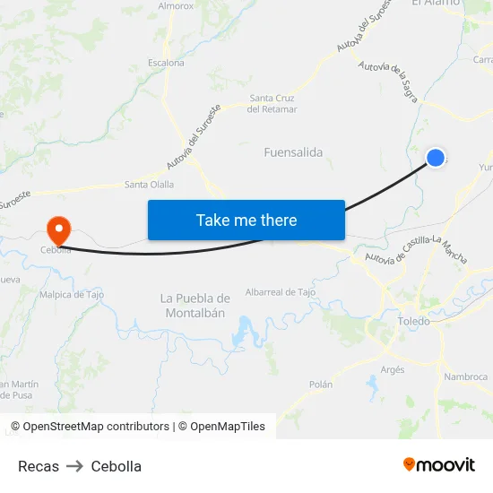 Recas to Cebolla map