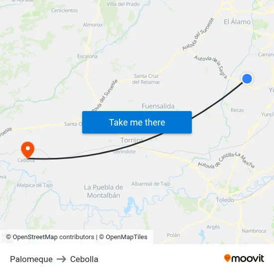Palomeque to Cebolla map