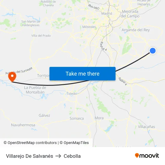 Villarejo De Salvanés to Cebolla map
