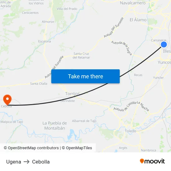 Ugena to Cebolla map