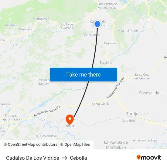 Cadalso De Los Vidrios to Cebolla map