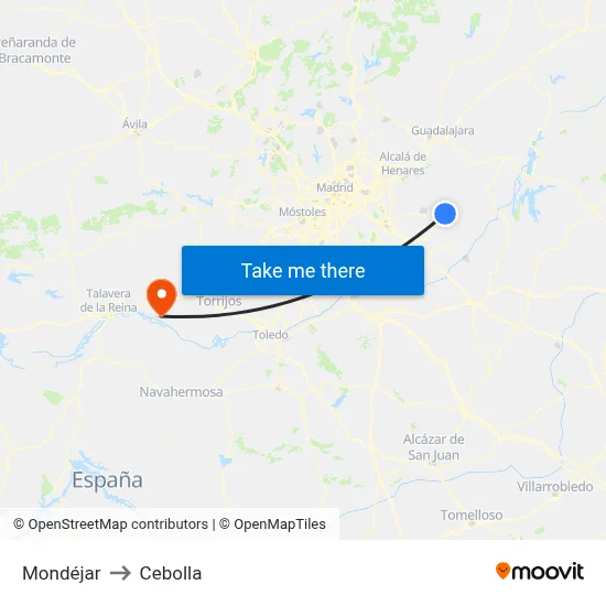 Mondéjar to Cebolla map