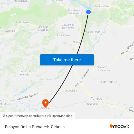 Pelayos De La Presa to Cebolla map
