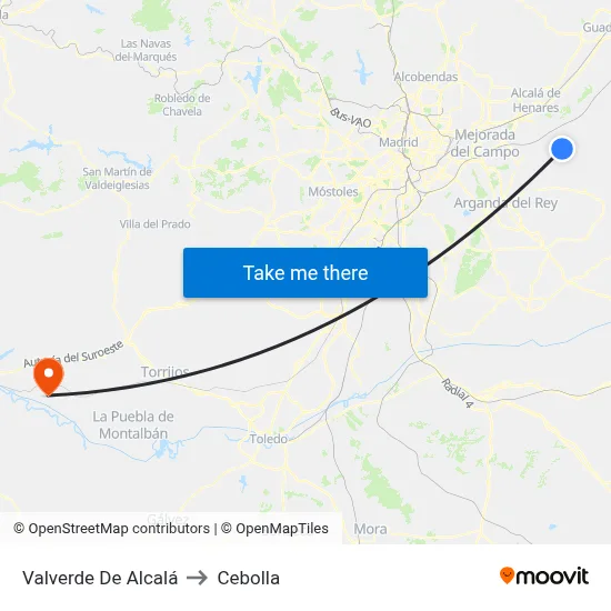 Valverde De Alcalá to Cebolla map