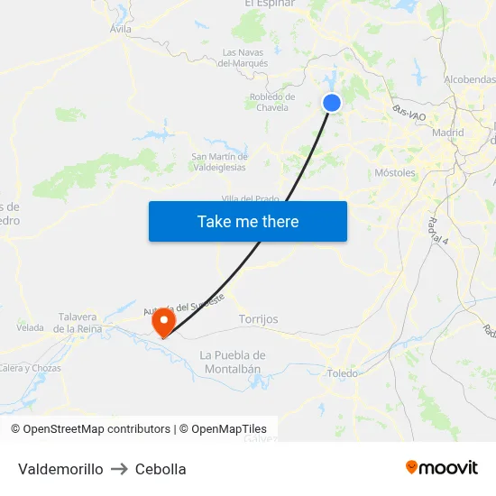 Valdemorillo to Cebolla map