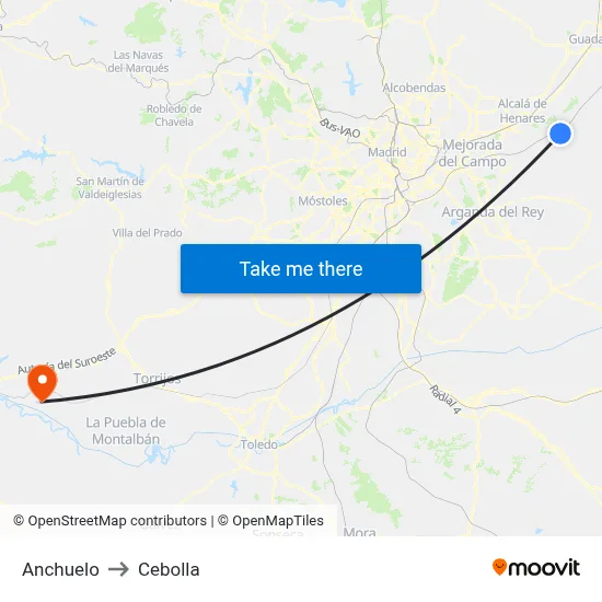 Anchuelo to Cebolla map