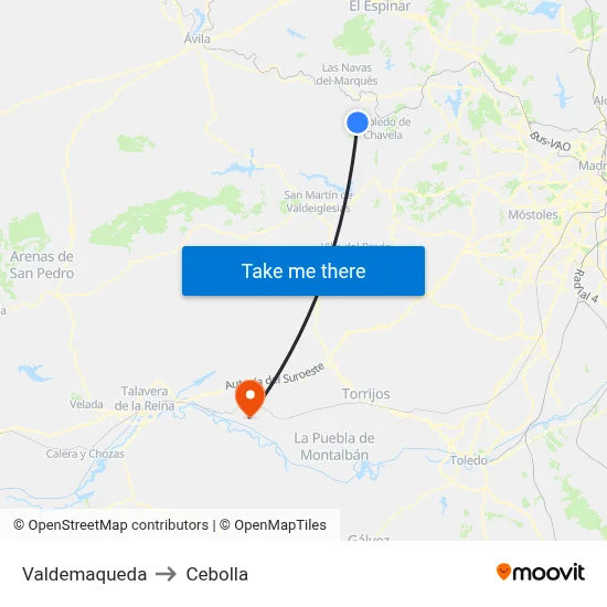 Valdemaqueda to Cebolla map