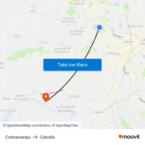 Colmenarejo to Cebolla map