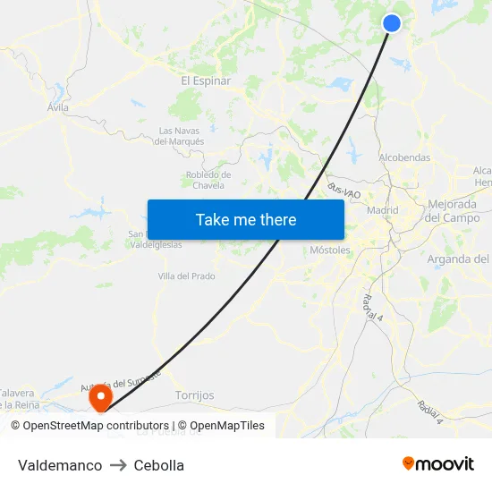 Valdemanco to Cebolla map