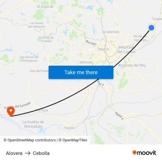 Alovera to Cebolla map