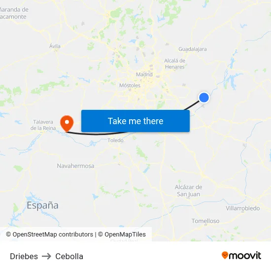 Driebes to Cebolla map
