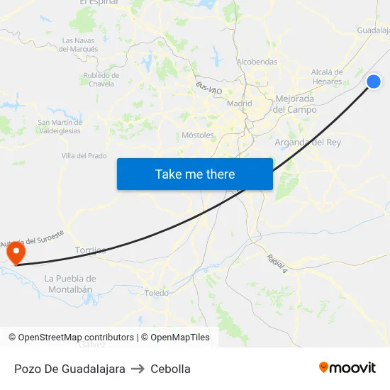 Pozo De Guadalajara to Cebolla map