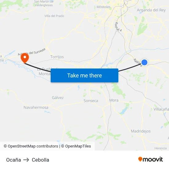 Ocaña to Cebolla map